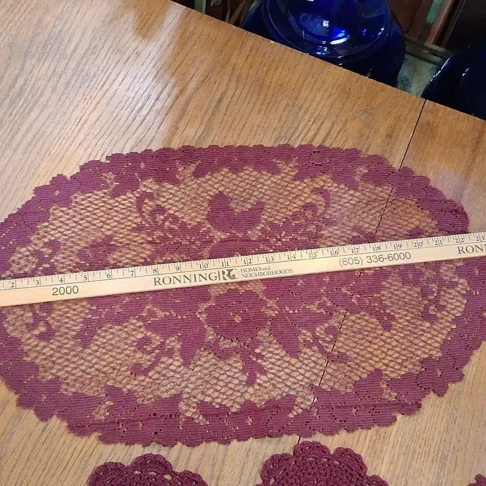 Heritage Lace Center Mat(2) & Crocheted Jewel‎ Tone Doilys(5)